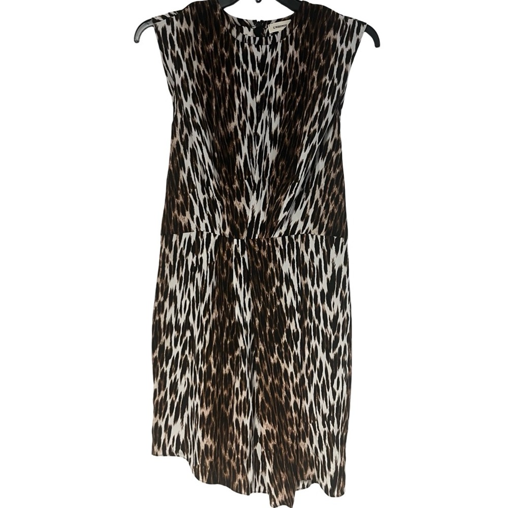 L AGENCE Cipriana Asymmetrical Faux Wrap Dress Leopard‎ Print 100% Silk Size 8
